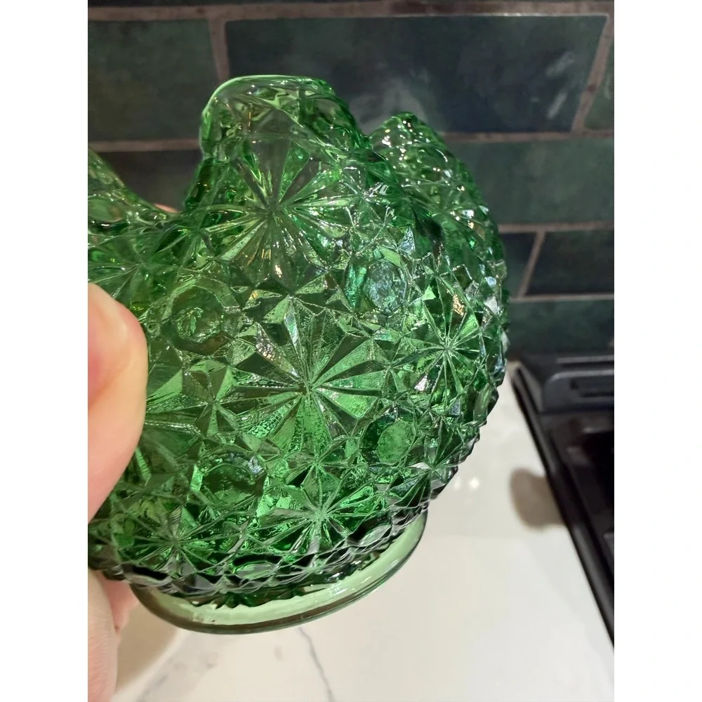 Green Daisy Button Glass Rose Bowl Vase with Ruffled/Crimped Rim Candle Holder